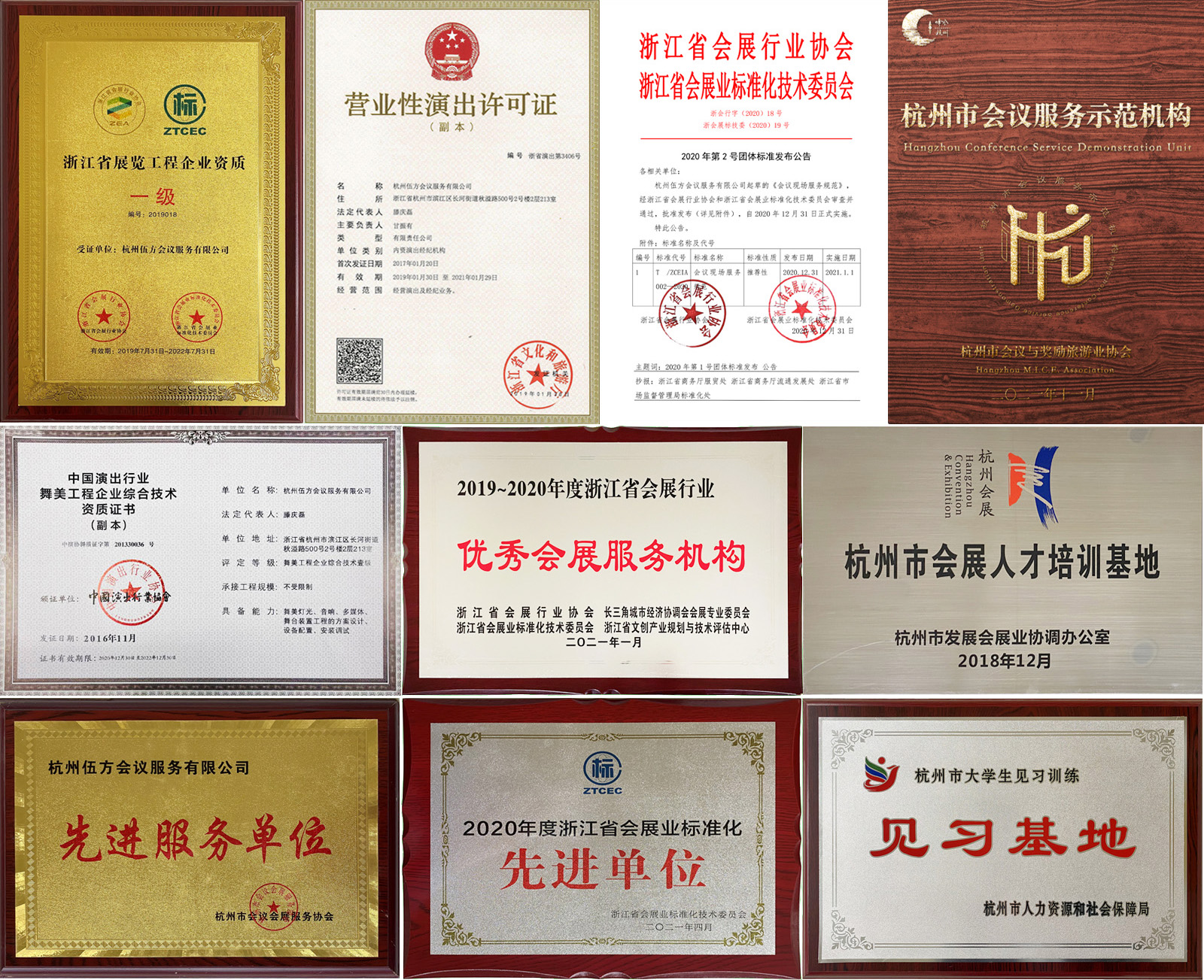 杭州伍方会议服务有限公司资质荣誉证书